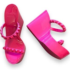 Carmen Sol Tonino Platform Wedge Sandals PVC Jelly Studded Straps Hot Pink 37/7